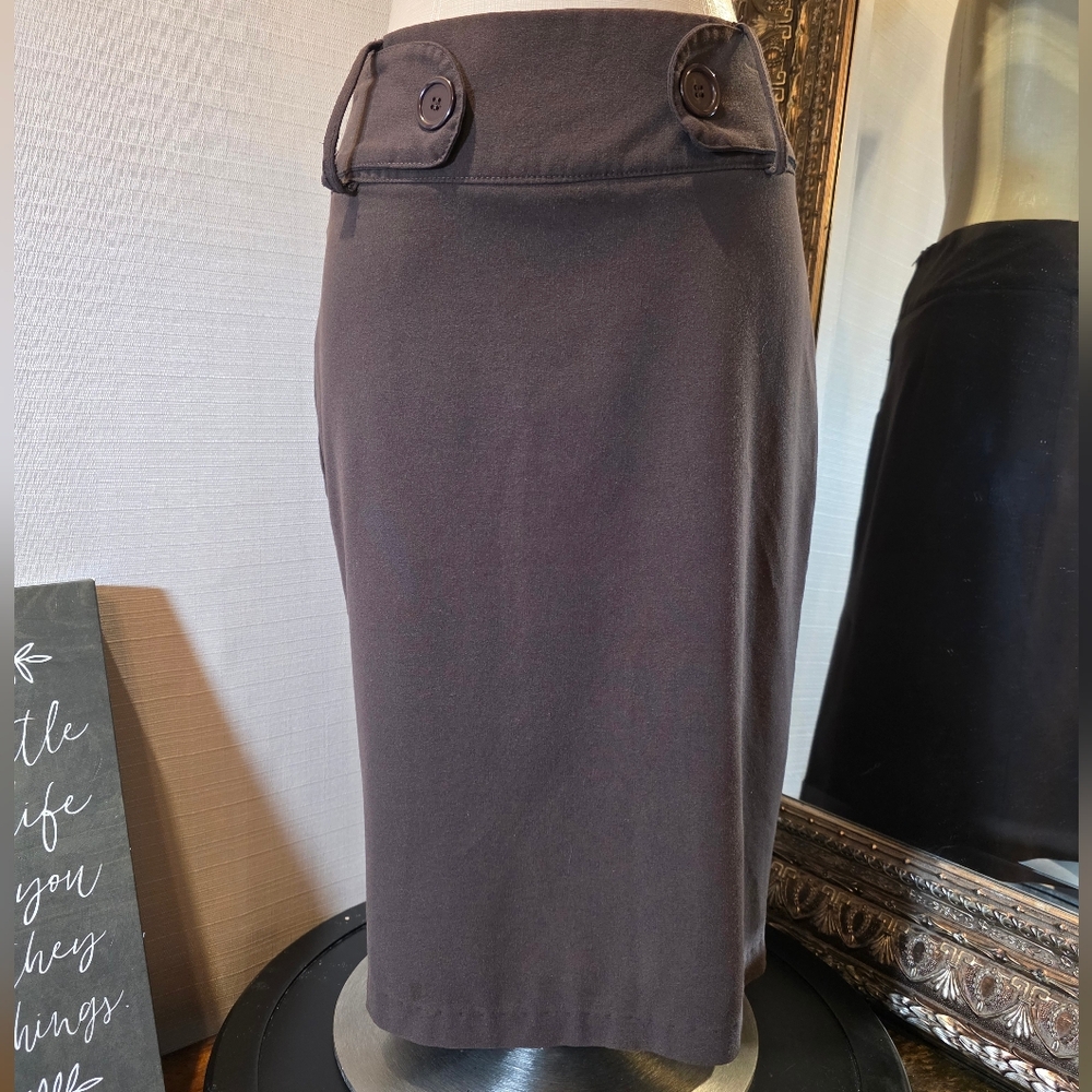 VTG 90s Lola Chocolate Brown Midi Skirt with Button Accents. Sz 6